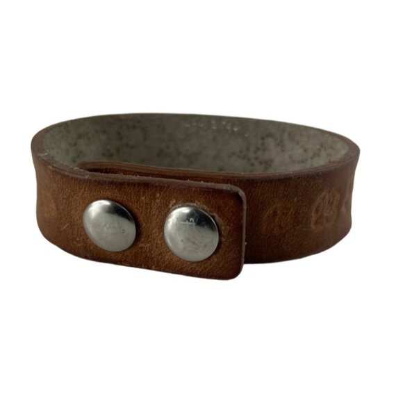 Fossil Womens Band Bracelet Brown Leather with Snaps Floral Design - Picture 4 of 8
